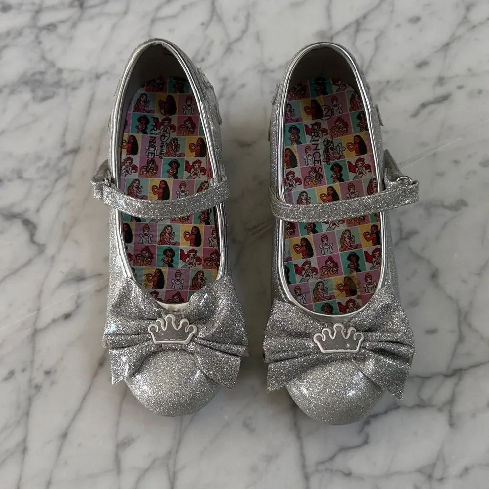 Disney Princess Girls Heeled Shoes Sparkling Silver Sz 12